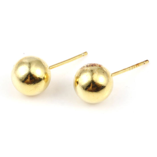 スターリングシルバー イヤリング パーツ ボール 金メッキ 8mm 直径、 ポスト/ワイヤーサイズ： 0.75mm 、 1 g の画像
