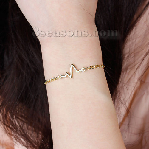 Image de Nouvelle Tendance Bracelets en Alliage de Zinc de single nœud  Or Clair, Electrocardiogramme, Longueur: 17.5cm, 1 Pièce