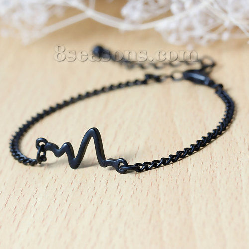 Image de Nouvelle Tendance Bracelets en Alliage de Zinc Noir Electrocardiogramme, Laqué Longueur: 17cm, 1 Pièce