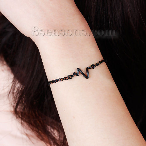 Image de Nouvelle Tendance Bracelets en Alliage de Zinc Noir Electrocardiogramme, Laqué Longueur: 17cm, 1 Pièce