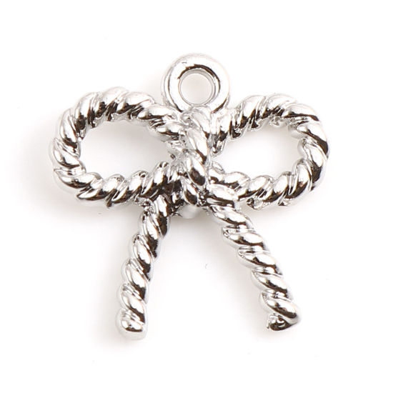 Image de Breloques en Alliage de Zinc Nœuds Papillon Argent Mat 13mm x 12mm, 10 Pcs