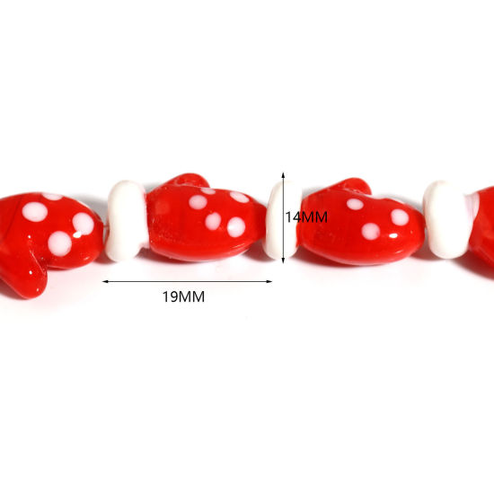 Imagen de Cuentas Vidrio Murano de Guantes de Navidad , Blanco & Rojo 19mm x 14mm, Agujero: acerca  de 1.5mm, 5 Unidades