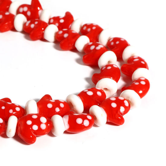 Imagen de Cuentas Vidrio Murano de Guantes de Navidad , Blanco & Rojo 19mm x 14mm, Agujero: acerca  de 1.5mm, 5 Unidades