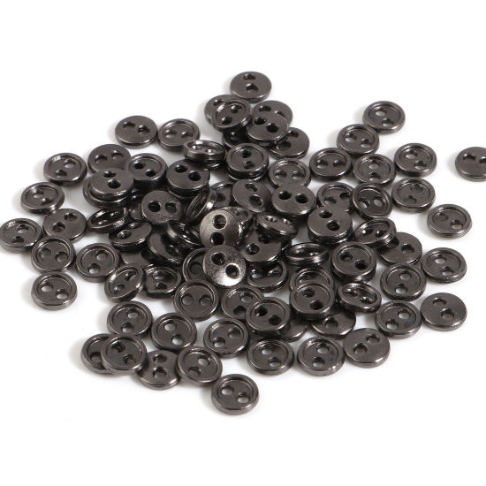 Image de Bouton de Couture en Alliage de Zinc Accessoires de Jouet Poupée Deux Trous Gun Métal Rond 3mm Dia., 50 Pcs