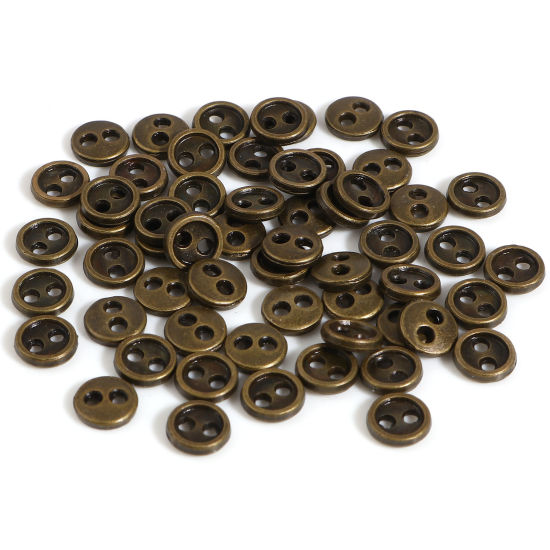 Image de Bouton de Couture en Alliage de Zinc Accessoires de Jouet Poupée Deux Trous Bronze Antique Rond 5mm Dia., 50 Pcs