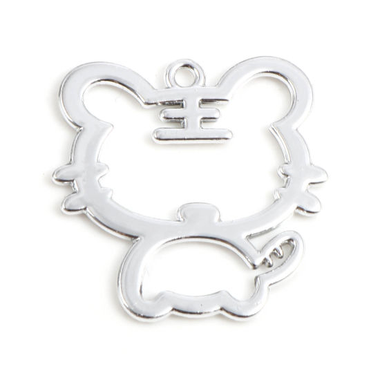 Bild von Zinklegierung Charms Tiger Silberfarbe Hohl 28mm x 27mm, 5 Stück