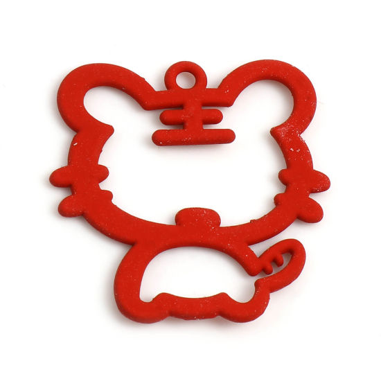 Bild von Zinklegierung Charms Tiger Rot Spritzlackierung 28mm x 27mm, 5 Stück