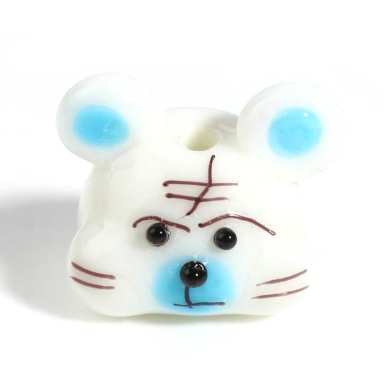 Immagine di Lampwork Vetro Perline Topo Bianco Circa 18mm x 15mm - 17mm x 14mm, Foro: Circa 2.2mm, 1 Pz