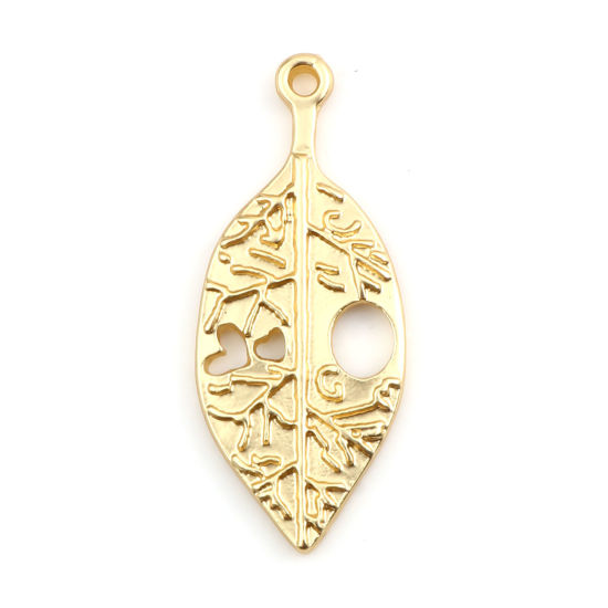 Bild von Zinklegierung Charms Blätter Matt Gold 29mm x 12mm, 5 Stück