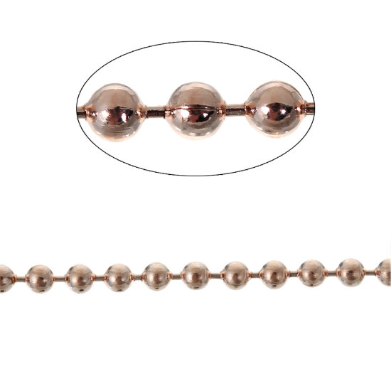 Picture of 5 M (Approx 16.4 Foot) Brass Ball Chain For Handmade DIY Jewelry Making Findings Rose Gold 2mm