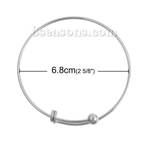 1 個 304ステンレス鋼 拡張可能バングルブレスレット 卸売り 円形 シルバートーン 22cm - 20cm長さ、 の画像