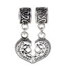 Picture of Zinc Based Alloy European Style Large Hole Charm Dangle Beads Broken Heart Antique Silver Color Message " Grandmother & Granddaughter " Carved Hollow 35mm x 11mm, 1 Set