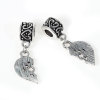 Picture of Zinc Based Alloy European Style Large Hole Charm Dangle Beads Broken Heart Antique Silver Color Message " Grandmother & Granddaughter " Carved Hollow 35mm x 11mm, 1 Set