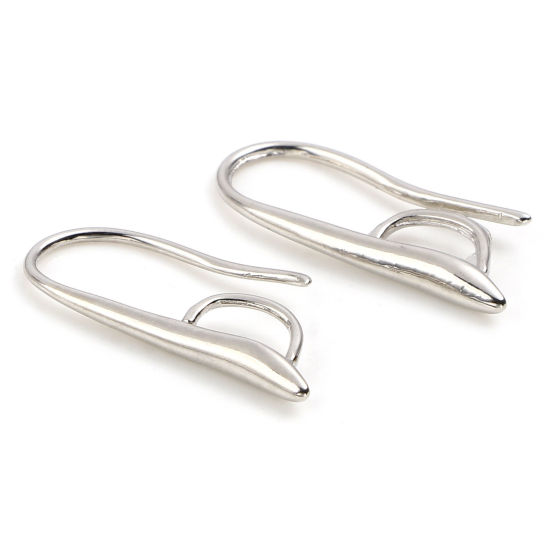 Bild von 10 Stück Messing Ohrhaken-Ohrringe für DIY-Schmuckherstellungszubehör Echt Platin plattiert Mit Öse 21mm x 9mm, Drahtst?rke: 0.9mm(19 Gauge)