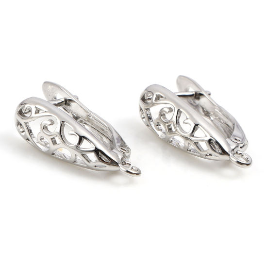 Bild von 2 Stück Messing Hoop Ohrringe Echt Platin plattiert Filigran Mit Öse 20mm x 6mm, Drahtst?rke: 0.9mm(19 Gauge)