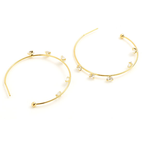 Image de Boucles d'Oreilles en Laiton Plaqué Or Véritable 18K Forme de C 4.2cm Dia., Taille de Poste/Fil: (20 gauge), 2 Pcs
