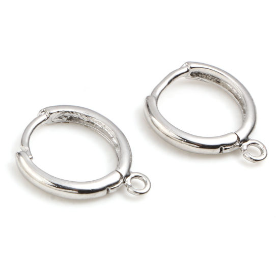 Picture of 6 PCs Brass Hoop Earrings Real Platinum Plated Round With Loop 16mm x 13mm, Post/ Wire Size: 1mm(18 gauge)