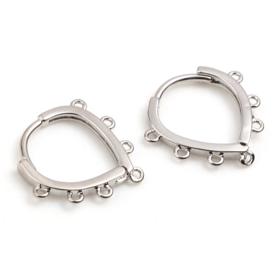 Picture of 2 PCs Brass Hoop Earrings Real Platinum Plated Drop With Loop 15mm x 14mm, Post/ Wire Size: 1mm(18 gauge)