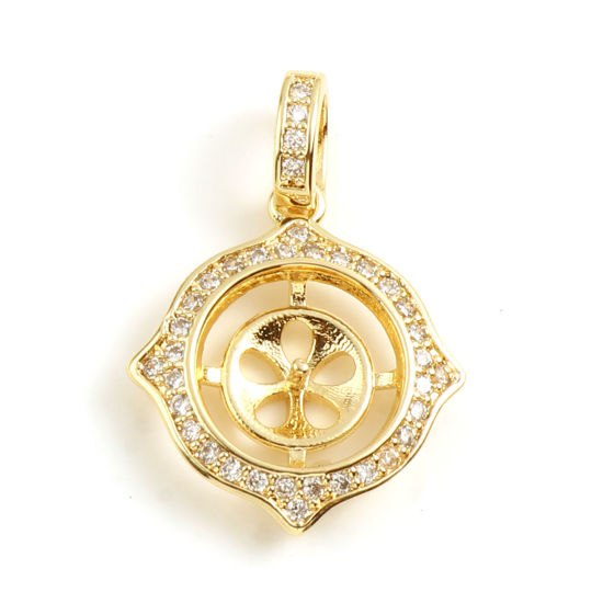 Image de Bélière pour Perle Micro Pave en Laiton Plaqué Or Véritable 18K Irrégulier Épaisseur d'Aiguille 0.8mm, à Zircone Cubique Clair 26mm x 18mm, 1 Pièce