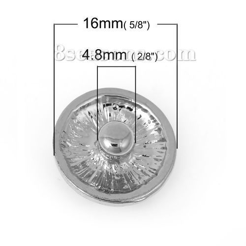 Image de 16mm Bouton Pression en Alliage de Zinc Rond Argent Mat Vert & Rose Foncé Émail Géométrique pour Support Bracelet, Taille de Poignée: 4.8mm, 1 Pièce