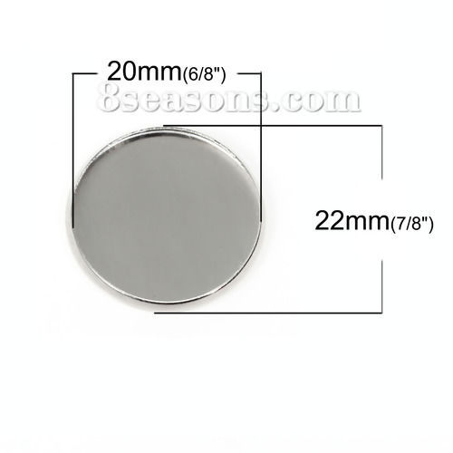Picture of 304 Stainless Steel Bezel Cups Cabochon Settings Round Silver Tone (Fits 20mm Dia) 22mm( 7/8") Dia, 10 PCs