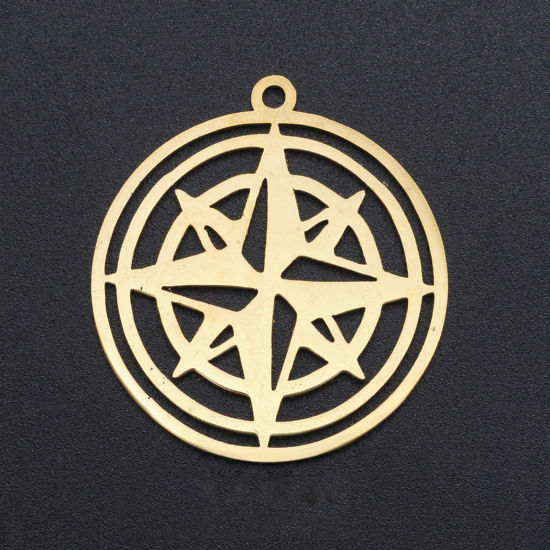 Immagine di Acciaio Inossidabile Galassia Ciondoli Tondo Oro Placcato Stella 3.3cm x 3cm, 1 Pz
