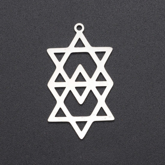 Immagine di Acciaio Inossidabile Galassia Ciondoli Stella a Sei Punte Tono Argento 3.5cm x 2cm, 1 Pz