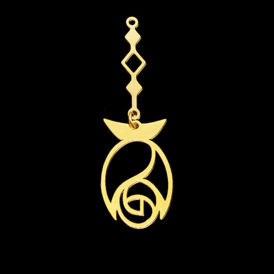 Immagine di Acciaio Inossidabile Ciondoli Fiore Oro Placcato 52mm x 16mm, 1 Pz