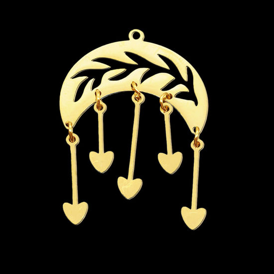 Immagine di Acciaio Inossidabile Ciondoli Luna Oro Placcato Cuore 41mm x 28mm, 1 Pz