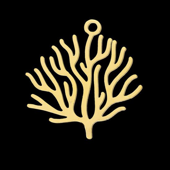 Immagine di Acciaio Inossidabile Gioielli Oceanici Charms Corallo Oro Placcato 23mm x 22mm, 1 Pz
