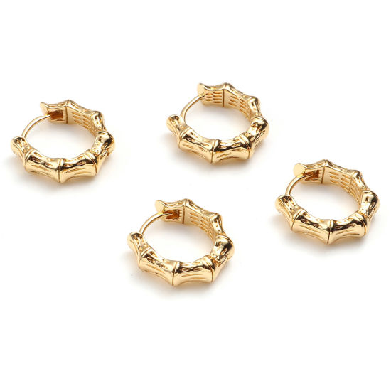 Image de Boucles d'Oreilles Créole Anneaux en Laiton Plaqué Or Véritable 18K Nœud de Bambou Anneau 15mm x 14mm, Taille de Poste/Fil: (20 gauge), 2 Pcs