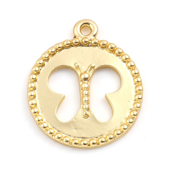 Immagine di Lega di Zinco Insetto Charms Tondo Oro Opaco Farfalla Filigrana 23mm x 20mm , 5 Pz