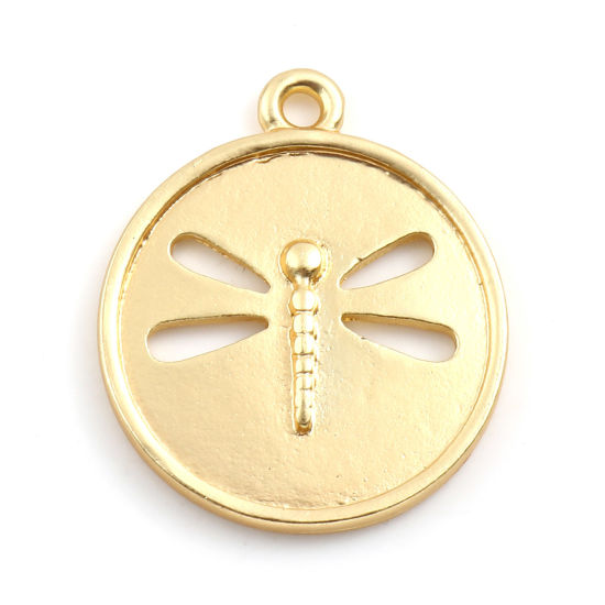 Immagine di Lega di Zinco Insetto Charms Tondo Oro Opaco Libellula Filigrana 23mm x 19mm , 5 Pz