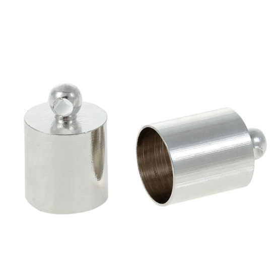 真鍮 エンドパーツ カツラ キャップ式留め具 円筒形 シルバートーン ( 7mmコードサイズに合う)12mm x 8mm、 20 個 の画像