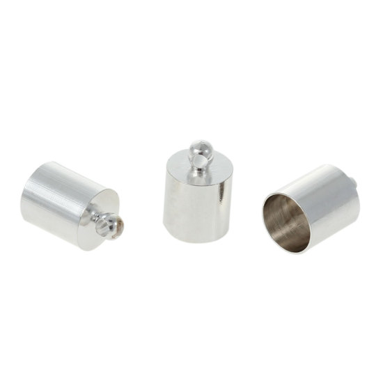 真鍮 エンドパーツ カツラ キャップ式留め具 円筒形 シルバートーン ( 7mmコードサイズに合う)12mm x 8mm、 20 個 の画像