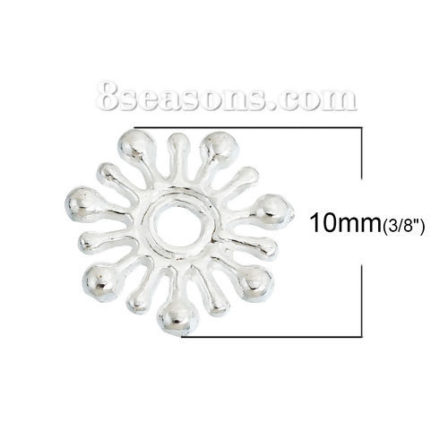 亜鉛合金 メタル/金属 スペーサ ビーズ クリスマス・スノーフレーク 銀メッキ 約 10mm x 10mm、 穴：約 1.8mm、 200 個 の画像