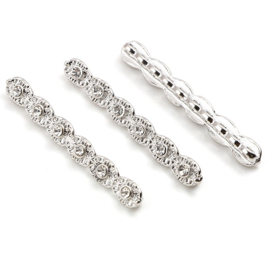 Imagen de Zamak Cuentas Geométrico Tono de Plata Transparente Rhinestone Aprox 4.7cm x 0.6cm, Agujero: Aprox 1.8mm, 5 Unidades