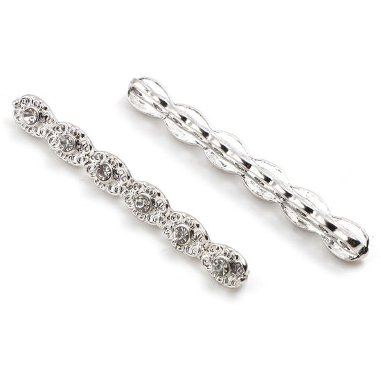 Imagen de Zamak Cuentas Geométrico Tono de Plata Transparente Rhinestone Aprox 5cm x 0.6cm, Agujero: Aprox 1.8mm, 5 Unidades
