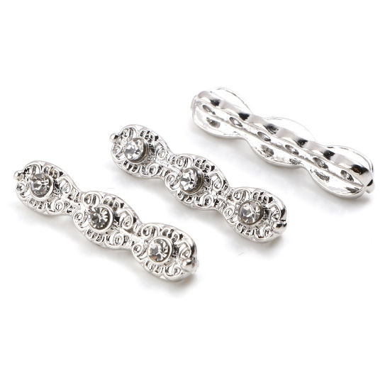 Imagen de Zamak Cuentas Geométrico Tono de Plata Transparente Rhinestone Aprox 27mm x 6mm, Agujero: Aprox 1.8mm, 5 Unidades