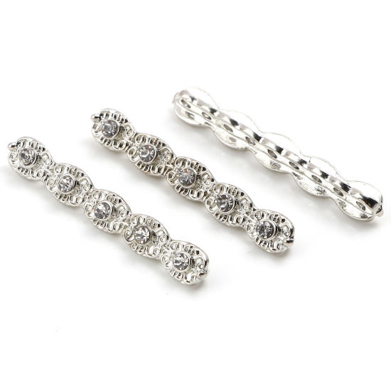 Imagen de Zamak Cuentas Geométrico Tono de Plata Transparente Rhinestone Aprox 4.2cm x 0.6cm, Agujero: Aprox 1.8mm, 5 Unidades