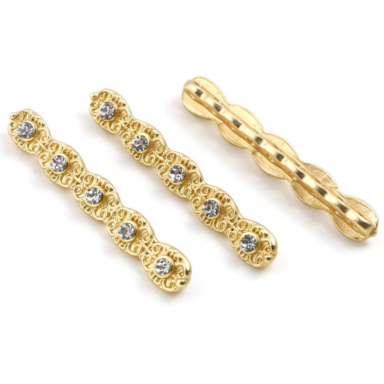 Imagen de Zamak Cuentas Geométrico Oro Mate Transparente Rhinestone Aprox 4.2cm x 0.6cm, Agujero: Aprox 1.8mm, 5 Unidades