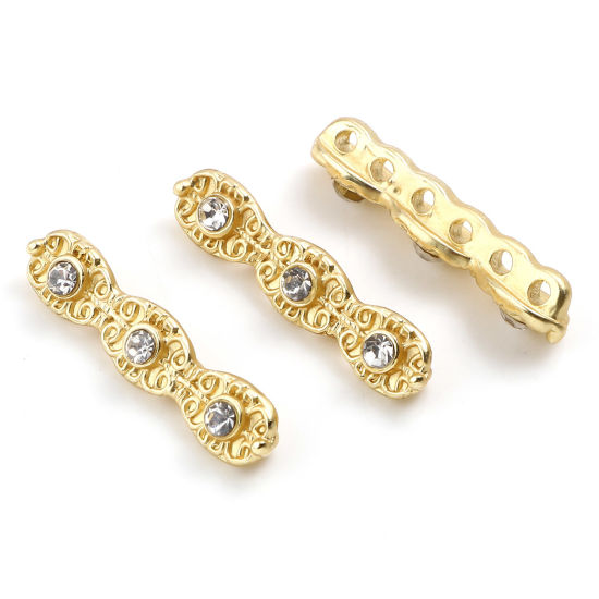 Imagen de Zamak Cuentas Geométrico Oro Mate Transparente Rhinestone Aprox 27mm x 6mm, Agujero: Aprox 1.8mm, 5 Unidades