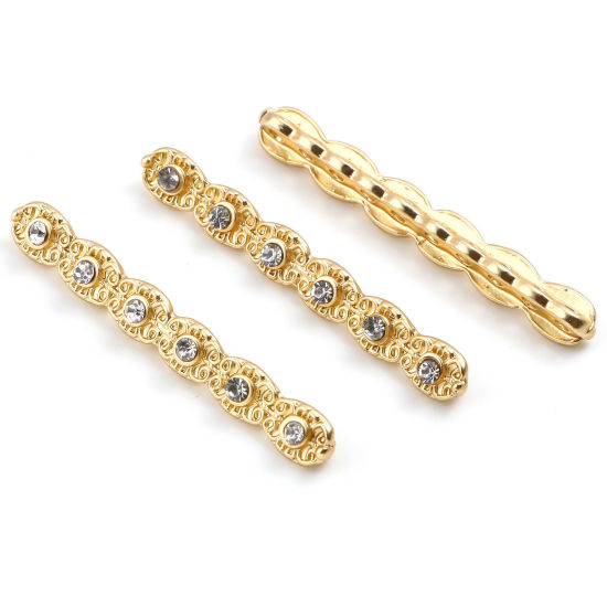 Imagen de Zamak Cuentas Geométrico Oro Mate Transparente Rhinestone Aprox 4.7cm x 0.6cm, Agujero: Aprox 1.8mm, 2 Unidades