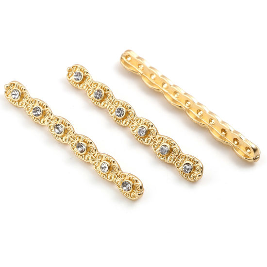 Imagen de Zamak Cuentas Geométrico Oro Mate Transparente Rhinestone Aprox 5cm x 0.6cm, Agujero: Aprox 1.8mm, 2 Unidades