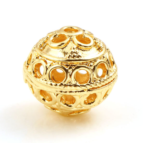 Image de Perles en Laiton Plaqué Or Véritable 18K Rond Cercles Creux Env. 12mm Dia., Trou: Env. 1.8mm, 2 Pcs