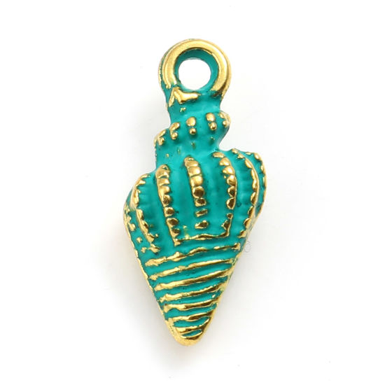 Picture of Zinc Based Alloy Charms Shell Gold Plated Green Painted 19mm x 8mm, 20 PCs