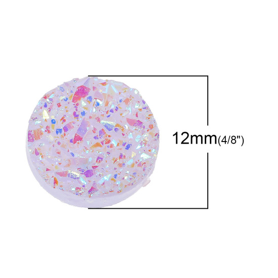 Image de Druzy Cabochon Dôme en Résine Rond Mauve Couleur AB 12mm Dia, 20 Pcs