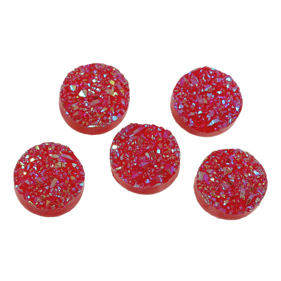 Image de Druzy Cabochon Dôme en Résine Rond Rouge Couleur AB 12mm Dia, 20 Pcs