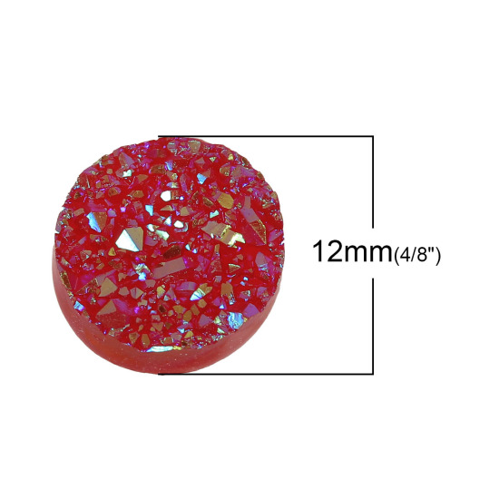 Image de Druzy Cabochon Dôme en Résine Rond Rouge Couleur AB 12mm Dia, 20 Pcs
