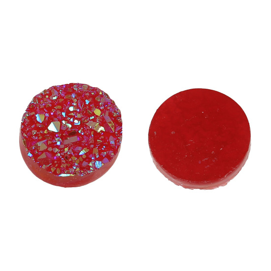 Image de Druzy Cabochon Dôme en Résine Rond Rouge Couleur AB 12mm Dia, 20 Pcs